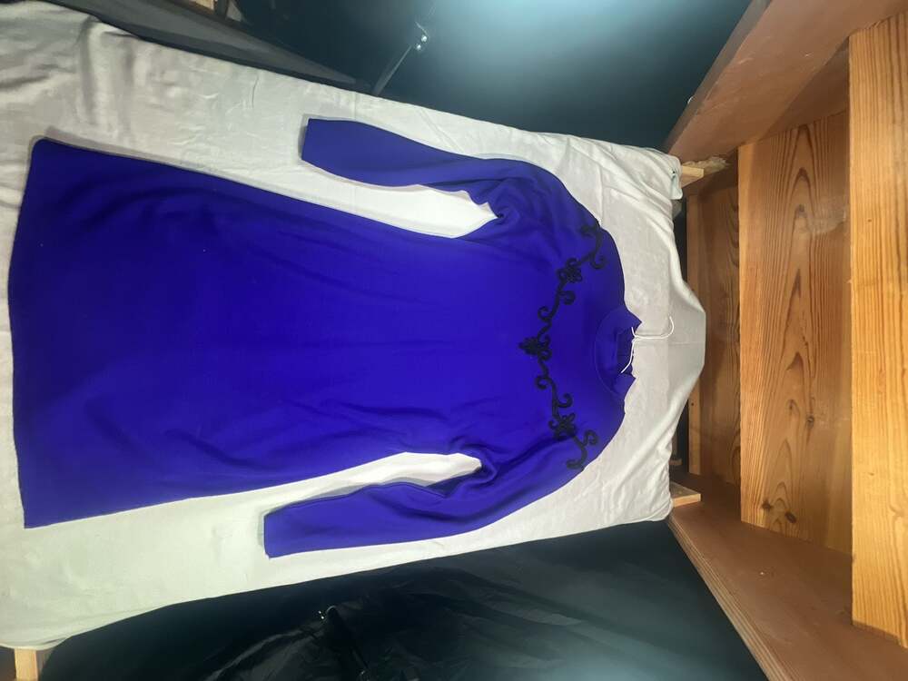 Vintage Hearts Mock Neck Long Sleeve Dress Royal Blue Size 13/14